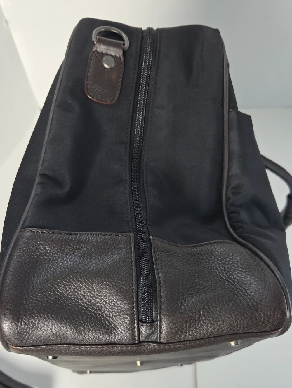 Kenneth Cole Black Nylon Weekender With Brown Leather Trim and Detachable Strap